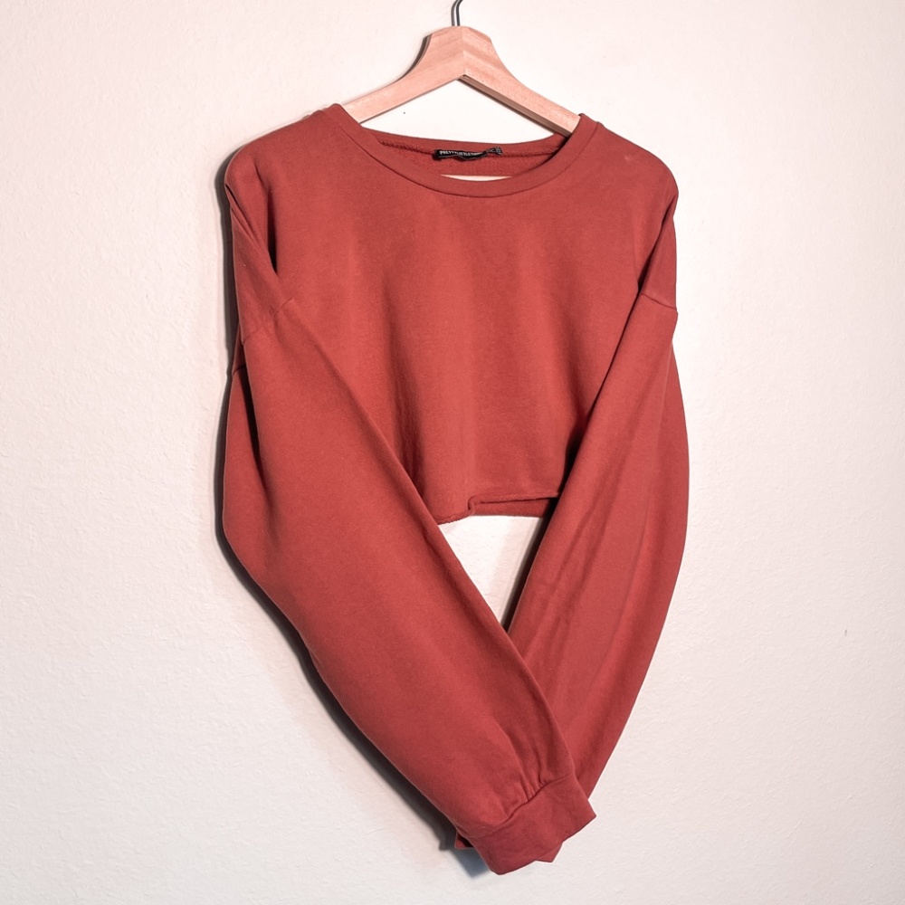 Womens Cropped PrettyLittleThing Pullover Sweatshirt Long Sleeve Cropped Top